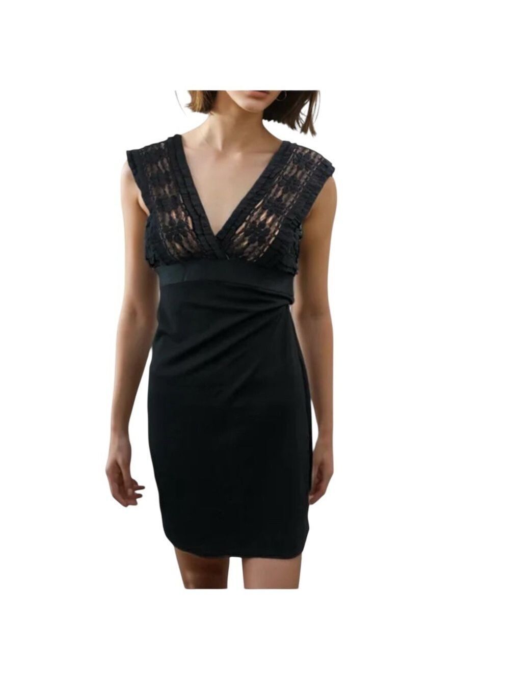 MAX STUDIO  Lace Bodice Evening Party Dress  V-neck Black w/beige lining sz med